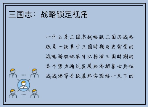 三国志:战略锁定视角